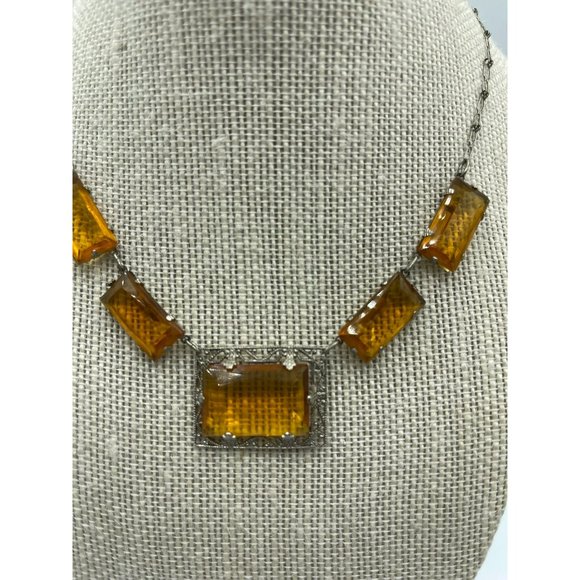 Antique Deco Sterling & Amber Czech Glass Festoon - Picture 3 of 9